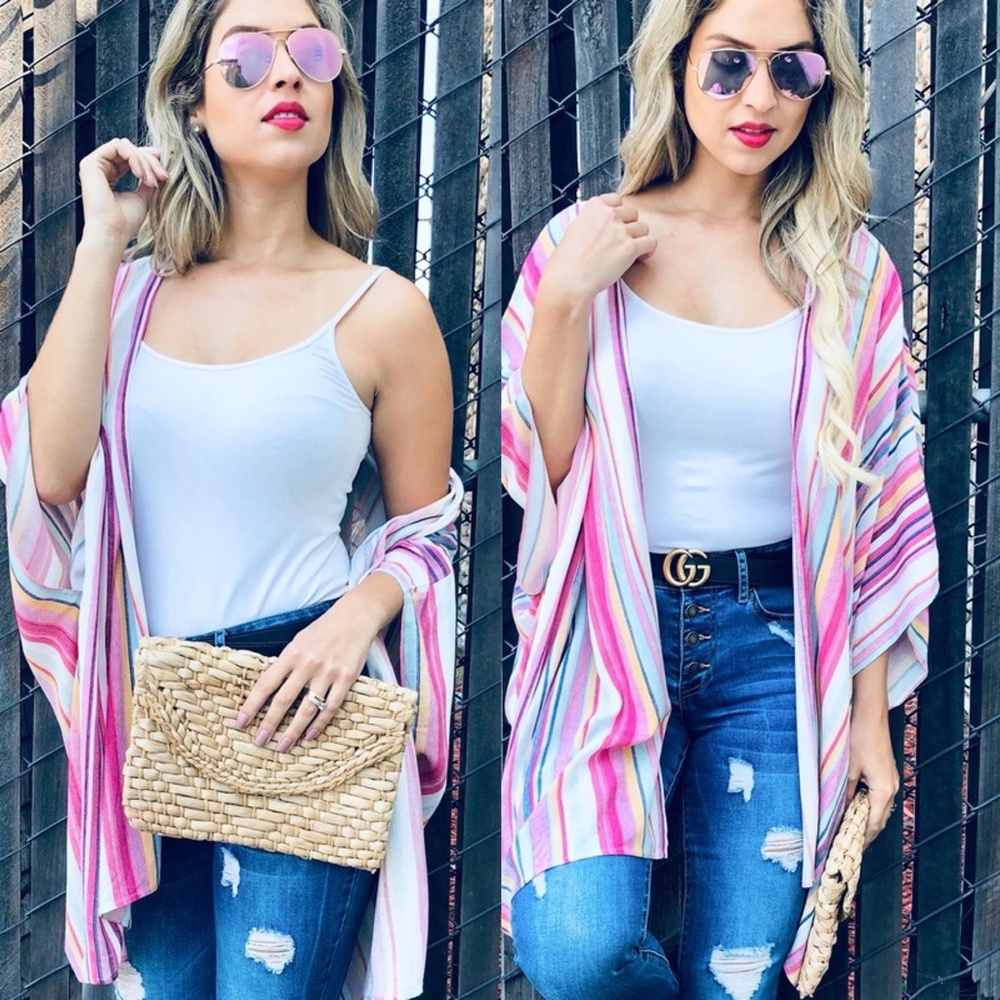 HILLARY Multicolor Stripes Kimono Cardigan - Picture 2 of 4